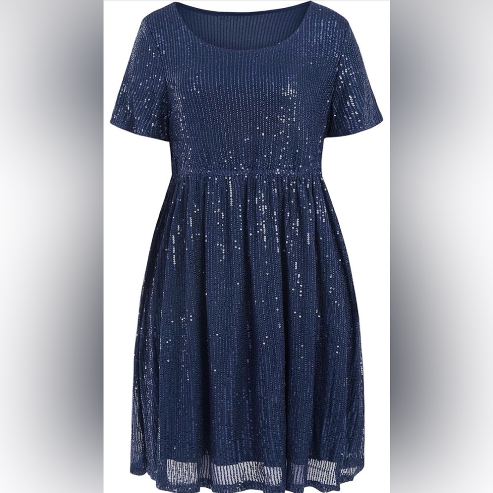 Elegant Navy Sequin Evening Dress